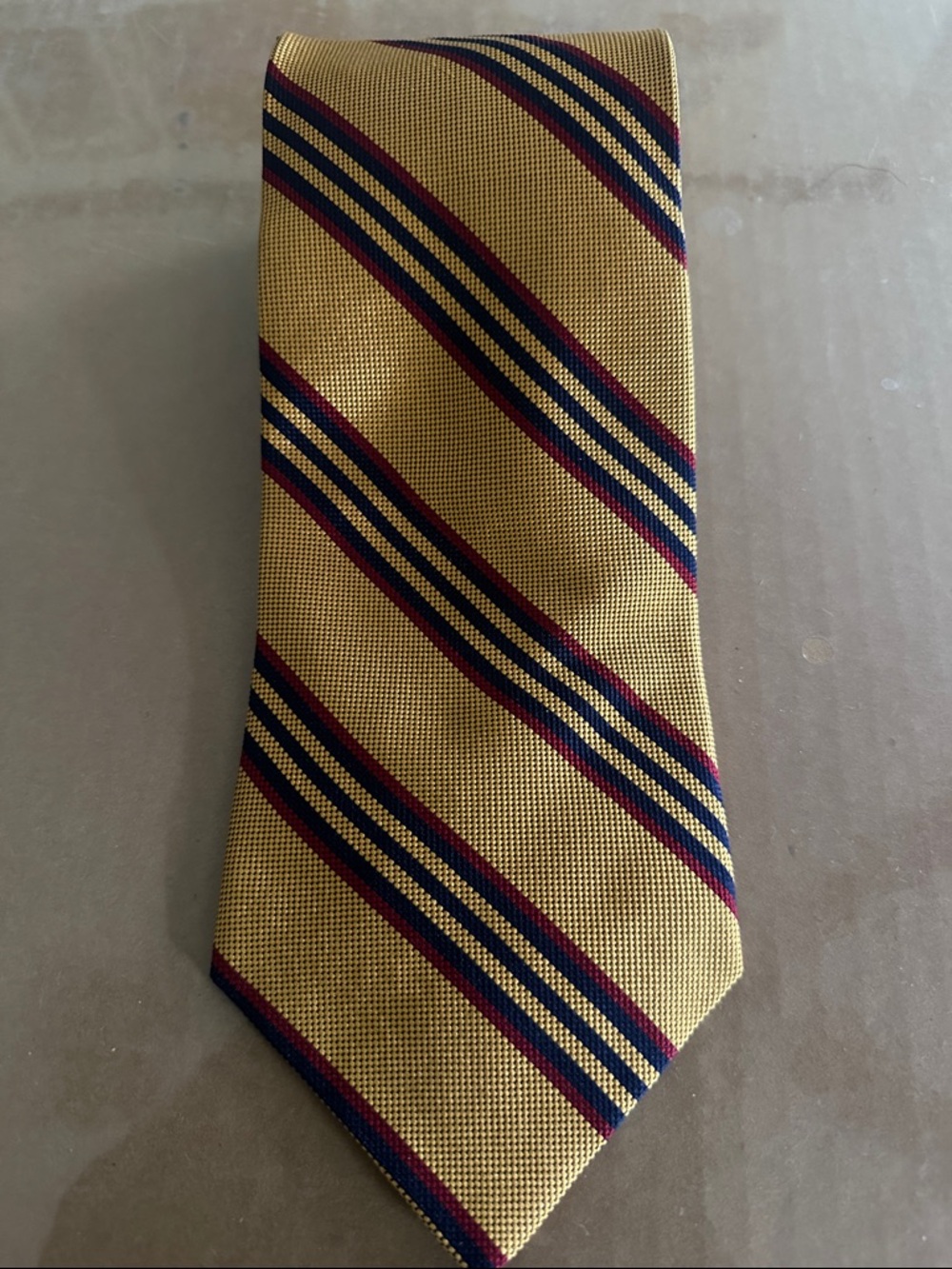 Faconnable Gold Tie with Navy and Burgundy Diagonal Stripes
